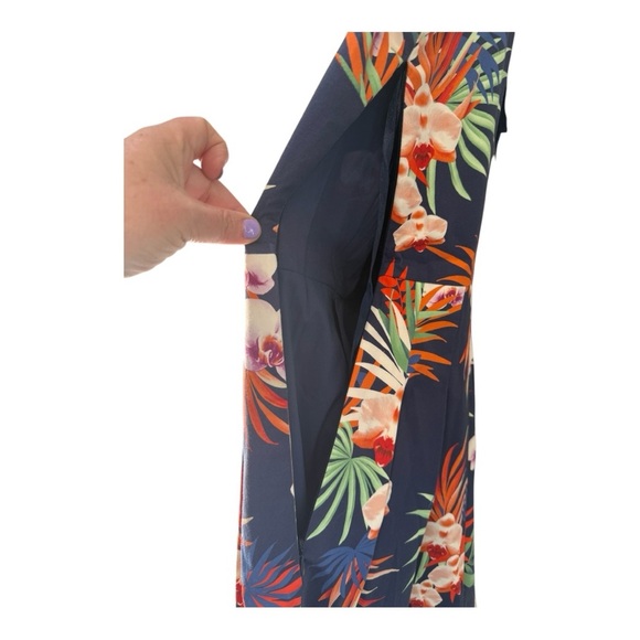 Talbots Botanical High Neckline Pleat Fit & Flare Tropical Knee Length Dress - Picture 6 of 15